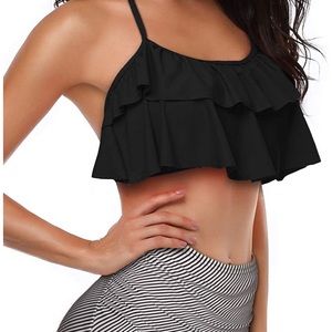 Black ruffle swim top